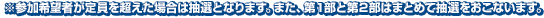 ※参加希望者が定員を超えた場合は抽選となります。また、第1部と第2部はまとめて抽選をおこないます。