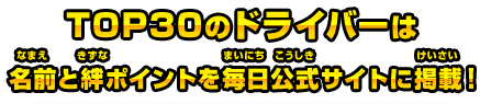 TOP30のドライバーは名前と絆ポイントを毎日公式サイトに掲載！